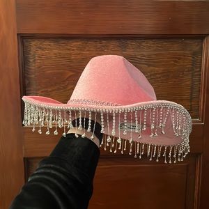 Pink Cowboy Hat with Dangling Rhinestones